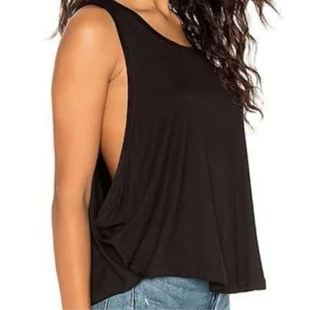 8- FREE PEOPLE black SLEEVELESS DROPPED ARMHOLE LITTLE ROCK TANK TOP sz L